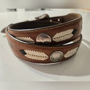 Silver Creek Classics Vintage Leather Belt Sz 36 Buffalo Indian Head Nickel